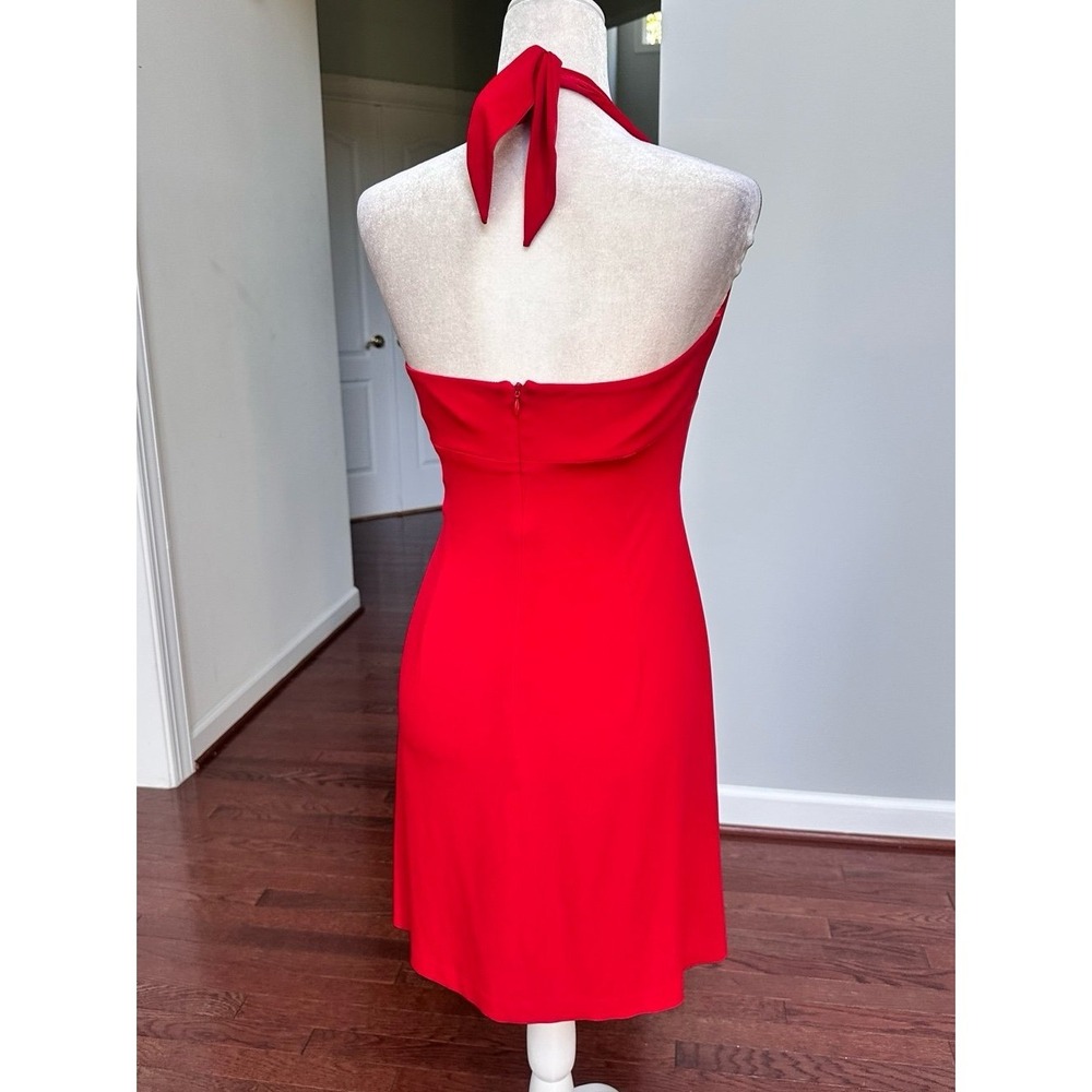 Vintage Cache Red Brown Silver Halter Neck Plunge Sexy Cocktail Dress Large - Picture 6 of 12